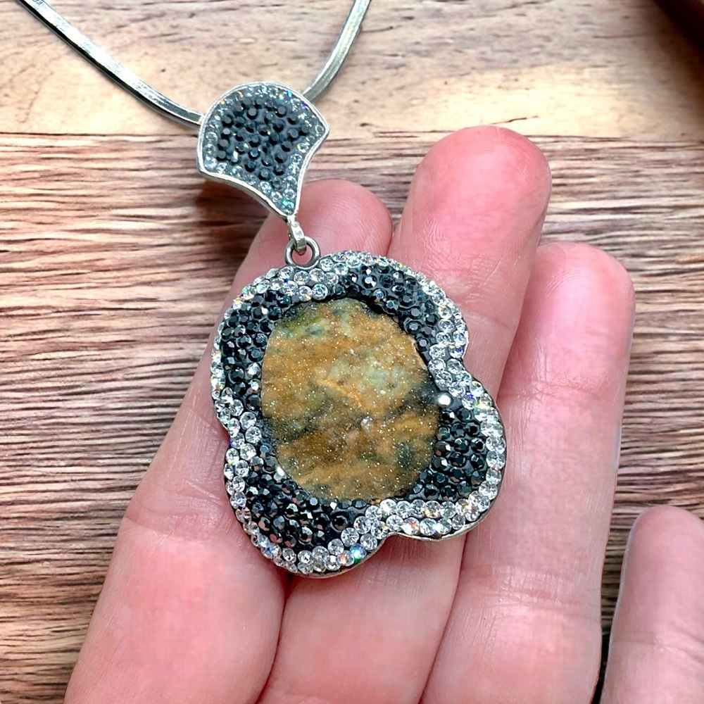 🌺LARGE Artisan Sterling Druzy & Crystal Necklace